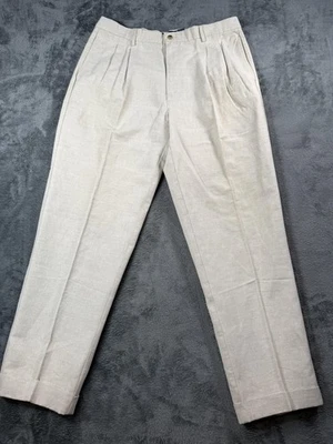 Vintage Club Room Pleated Pants Mens 38x32 Cream Linen Relaxed Fit Y2K Preppy - Imagem 1 de 4