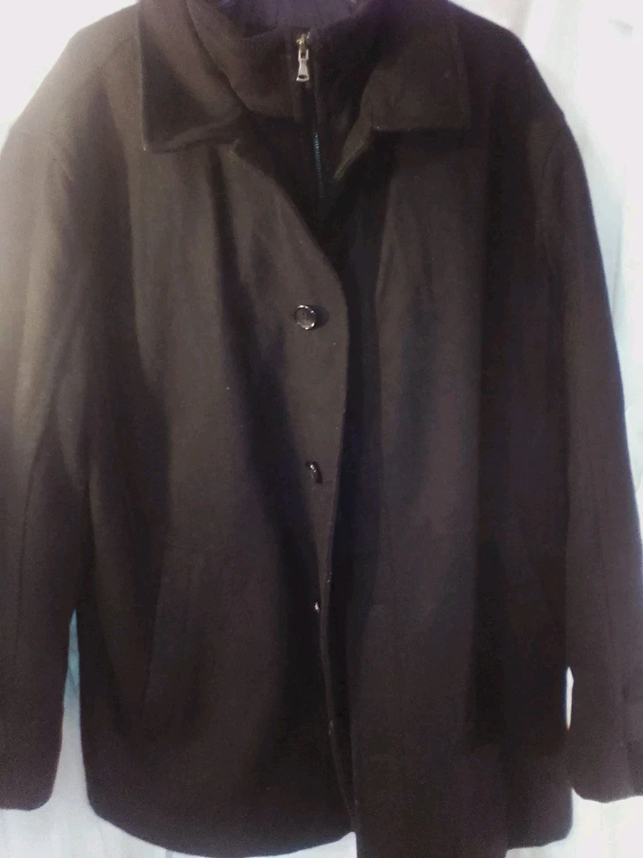 Chaqueta Towne By London Fog Peacoat Hombres XLG Negra Lana Doble Pecho Cremallera N Botón Foto 1 de 4