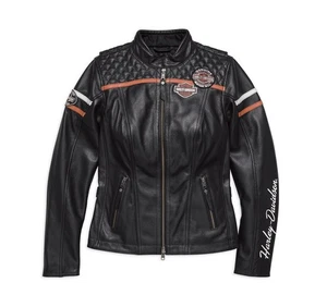 Women’s Harley Davidson Black Enthusiast Triple Vent HD Racing Leather Jacket - Picture 1 of 3