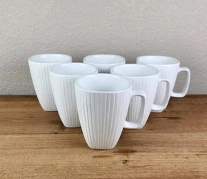 Corelle Scandia White Mugs, Corning Mugs, Square Shape, Ribbed Design, Set of 6 - Picture 1 of 10
