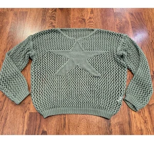 Suéter Pullover Punto Abierto Estrella Verde Talla Grande - Acogedor y Lindo Crochet  - Imagen 1 de 7