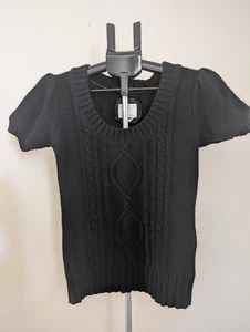 Old Navy Damen Gr. Large Pullover schwarz Zopfmuster Kurzarm Pulli  - Bild 1 von 8