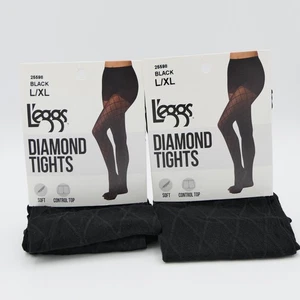 L'eggs Diamond Tights Soft, Control Top, Black Sz L / XL 2 Pairs 25598 20 Denier - Picture 1 of 2