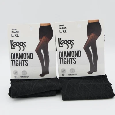 L'eggs Diamond Tights Soft, Control Top, Black Sz L / XL 2 Pairs 25598 20 Denier - Image 1 of 2