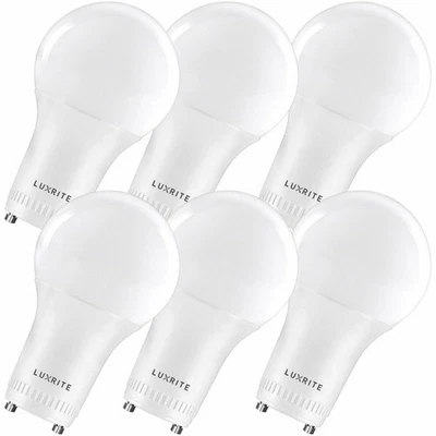 Luxrite GU24 LED A19 Light Bulb 60W Replacement Dimmable 3000K UL Listed 6-Pack - Image 1 of 4