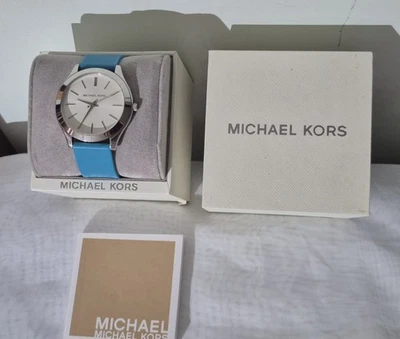 Michael Kors MK2609 Women's Watch Silicone Band Blue Analog Silver Case B837 - Image 1 of 4