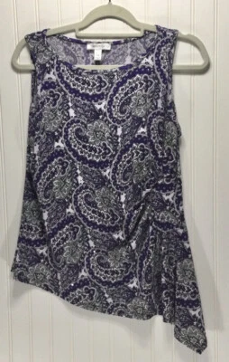 DRESSBARN Womens Size PM Petite Purple Paisley Print Assymetrical Tank Top  - Image 1 of 4
