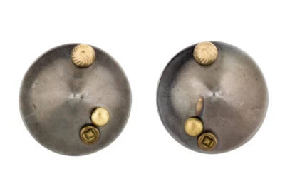 Ben Amun EARRINGS Modernist Abstract Disc Clip-On Gunmetal gold plated - Image 1 of 4