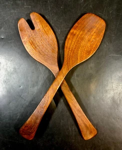Set of 2x Andrew Pearce Wooden Black Walnut Salad Servers ~ Serving Tongs 12.5" - Picture 1 of 6