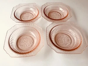 Vintage Pink Depression Glass Bowls x 4 - Mayfair Open Rose Anchor Hocking 1930s - Picture 1 of 7