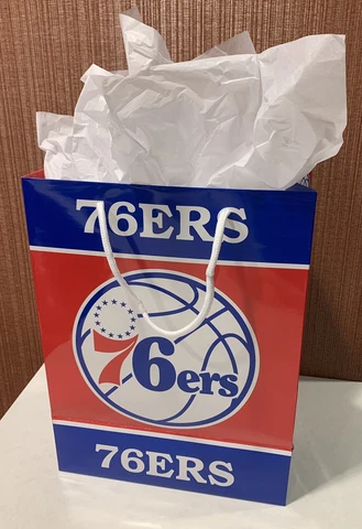 Philadelphia 76er’s Official NBA 13 Inch X 10 Inch  Gift Bag W/ White Gift Paper Cover