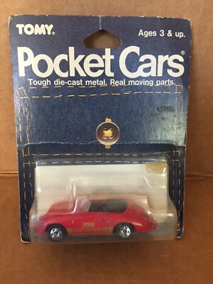 TOMY POCKET CAR PORSCHE 356 RED SPEEDSTER 1:59 DIE-CAST 1986 SEALED ON CARD - Image 1 of 4