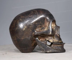 Antigua cabeza de Buda calavera tibetana - escultura de bronce pesado de 4,7"x4,7" - Imagen 1 de 9