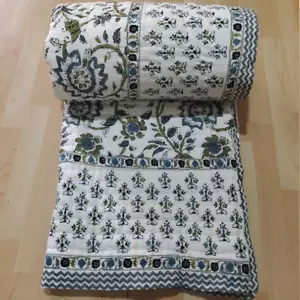 Indian Reversible Quilts/Jaipuri Razai/Soft Quilt/Hand Block Print Queen Quilt - Picture 1 of 5