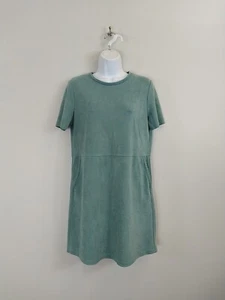 Ladies ZARA Dress Size Eur Small Mint Green Velvet Feel Shift Dress Faux Leather - Picture 1 of 10
