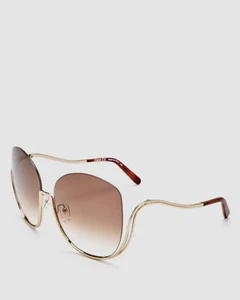 $414 Chloé CE125S 757 Women's Gold Oversized Round Sunglasses Shades 64/17/125 - Picture 1 of 5