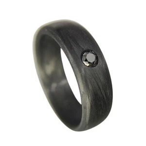 Kohlefaser Ring mit 3mm schwarzem Diamant Solitär -- Made in USA - Größen 4-16 - Bild 1 von 4