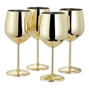 Set Of 4 Large Stainless Steel Wine Glass Metal Drink Cups Wedding Birthday - Picture 1 of 5