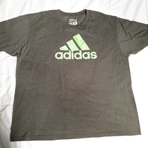 Adidas T-Shirt Herren Größe 2XL grau mit grün & gelb Logo Textur Grafik SCHÖN - Bild 1 von 9
