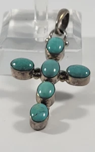 BOLD Ethnic Sterling Silver Turquoise Cross Bezel Cabochon Setting 7.6 grams - Picture 1 of 7