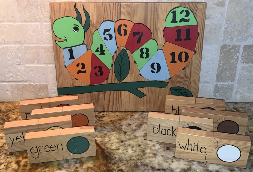 Matching Color And Caterpillar Number Handmade Wooden Puzzles - Image 1 of 4