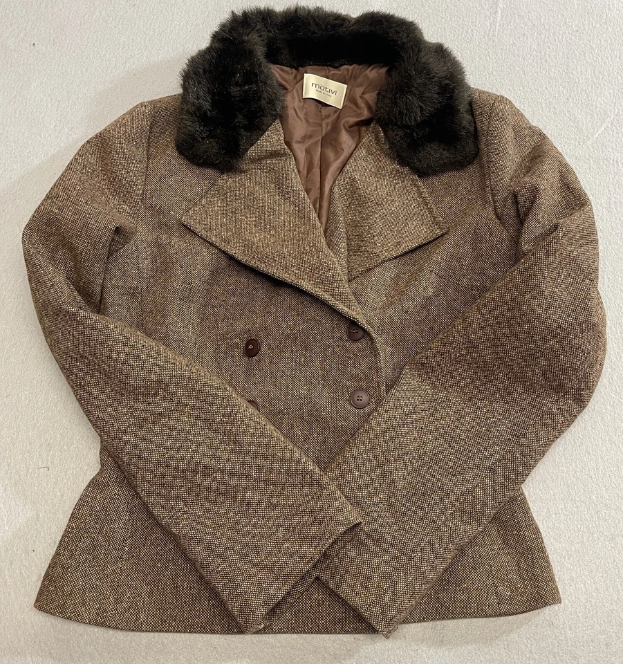 Chaqueta para mujer MOTIVI talla 8 marrón lana imitación piel muesca solapa blazer Foto 1 de 4