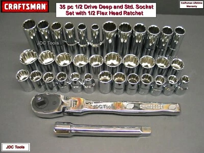 CRAFTSMAN 35 pc 1/2 SAE METRIC Socket Set with 1/2 Flex Head Ratchet Wrench - Image 1 of 4
