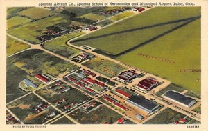  Spartan Aircraft Co. School of Aeronautics Airport Tulsa, OK Vintage 1942 Postkarte - Bild 1 von 2