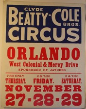 Vintage Clyde Beatty - Cole Bros. Circus 22 x 28" Poster Orlando Heavy Stock