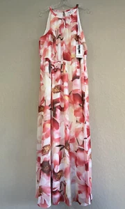 Nine West Floral Print Halter Neck Maxi Dress Size 16 Pink Multi - Picture 1 of 10