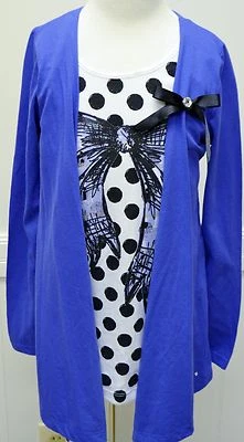 Xhilaration Shirt Long sleeve Blue Iris White Black Polka Dots Cardigan New - Image 1 of 3