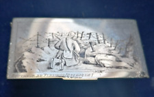 WW1 White Metal Trench Art Stamp Box - depicting soldier behind barbwire fence