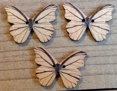 3 Butterfly Shape Sewing Buttons Crafting Scrapbooking Wood 2-Hole 1 1/8"  - Image 1 of 2