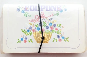 Vintage 80s Expandable Coupons Coupon Folder Flower Basket New - Picture 1 of 4