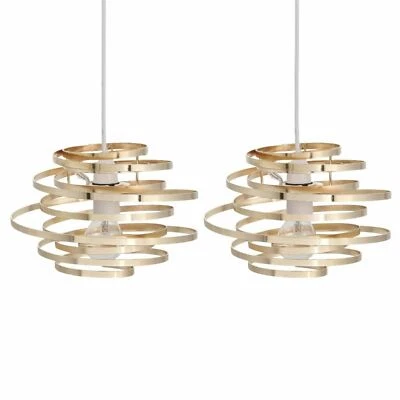FIRSTCHOICELIGHTING Set of 2 Modern Gold Metal Swirl Easy Fit Ceiling Light Shade Pendants