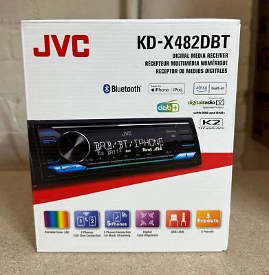JVC Bluetooth Digital Media Receiver Car Radio Stereo DAB USB iPhone KD-X482DBT - Image 1 of 4