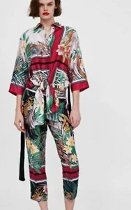 Pantalones recortados satén estampados hoja zartropical EUR36 S pequeños *PERFECTOS* - Imagen 1 de 4