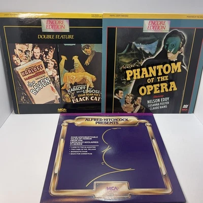 Lot of 3 Classic Horror Laserdiscs Phantom, Raven, Black Cat, Hitchcock - Lugosi - Image 1 of 4