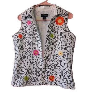 Mercer & Madison 100% Linen Vest Embroidered Spring Flowers Womens Size Medium - Picture 1 of 12