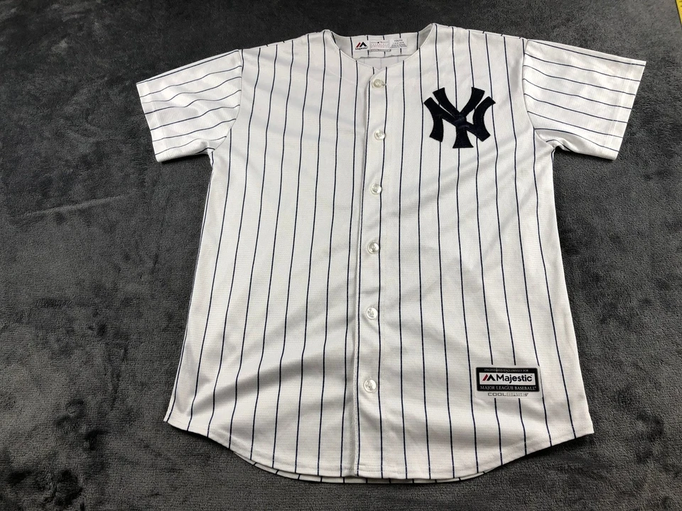 Camiseta deportiva juvenil Majestic Cool Base New York Yankees talla grande 14/16 blanca a rayas - Imagen 1 de 4