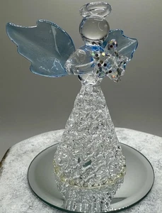 Mundgeblasener Glas Engel mit blauen Flügeln Stern in den Händen Spiegelfuß V2 ~ 2,5" - Bild 1 von 8