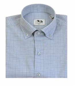 Wear Sierra Men's Cotton Short Sleeve Button Down Shirt in Light Blue Plaid - Picture 1 of 6