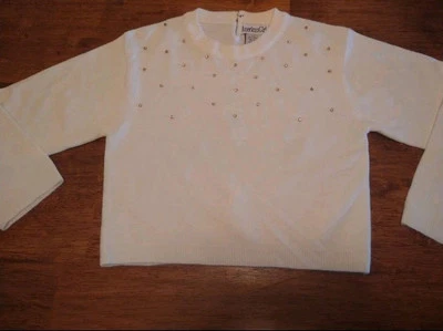 Винтажный свитер American Girl молодежный размер L кремовый со стразами   - Изображение 1 из 4