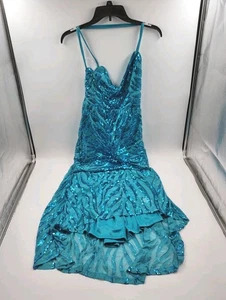 Maxi abito Lulu's Sparkle Teal con paillettes e lacci per feste a sirena - Taglia M (C2-I3) - Foto 1 di 4