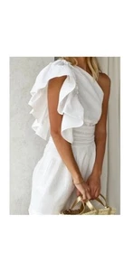 Vita Grace Resort One Shoulder linen Frill Top White & matching shorts M & L - Picture 1 of 14