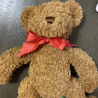 Vintage First & Main Tucker Teddy Bear 14" Brown Red Ribbon Bow Plush NWOT - Image 1 of 4