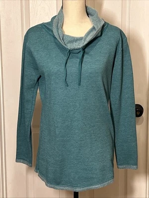 Womens Lounge Hanes Live/Love DrawString Mock/Cowl Neck Top S So Soft Cozy Teal - Image 1 of 4