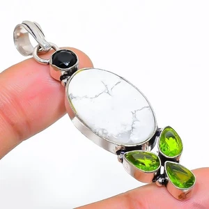 Howlite Jasper, Spinello Gemma Argento Sterling 925 Ciondolo Gioielli 2,44" - Foto 1 di 5