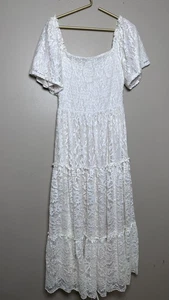 Baltic Born Kleid Damen groß weiß Spitze gesmokt Stufen Midi Puffärmel Boho - Bild 1 von 8