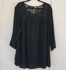 Old Navy Damen 3X Top schwarz Häkel Spitzeneinsatz Boho Bluse Bauern Popover Shirt - Bild 1 von 6